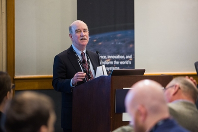 MIT Energy Initiative Director Robert Armstrong welcomes attendees to MITEI’s annual research conference, which featured panels on topics ranging from climate change to energy startups to the critical role artificial intelligence and machine learning can play in developing technology for a low-carbon energy future.