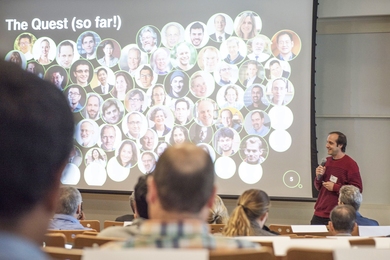 Antonio Torralba, director of MIT's Quest for Intelligence, opens the Quest Brainstorm Workshop on Sept. 24.