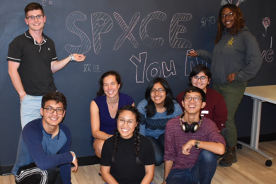 Eight IdentityX Ambassadors gathered at SPXCE Intercultural Center to discuss their international experiences. Standing: David Rich, Gabrielle "Gabby" Ballard; middle row: Carrie Watkins, Luisa Fernanda Apolaya Torres, Yara Jabbour Al Maalouf; front row: Enriko Kurtz Granadoz Chavez, Trang Luu, Johnson Huynh.