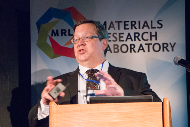 BP Amoco Chemical Company Senior Research Chemist Matthew Kulzick outlines advances in imaging technology during the MIT MRL Materials Day Symposium on Oct. 10. 