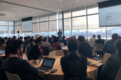 Professor Antonio Torralba, MIT director of the MIT—IBM Watson AI Lab and the inaugural director of the MIT Quest for Intelligence, addresses the audience at the MIT AI Policy Congress on Jan. 15.