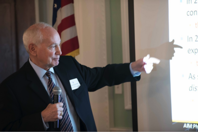 MIT Professor Lionel Kimerling, speaking at Stonehill College, leads the AIM Academy program for AIM Photonics.