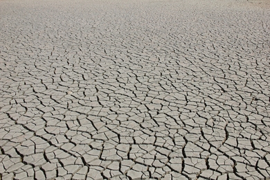A coastal lagoon near the island of Kos, Greece, is completely dried out during the summer season. 