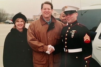 EAPS Assistant Professor Brent Minchew (right) with former Vice President Al Gore in 2001.  