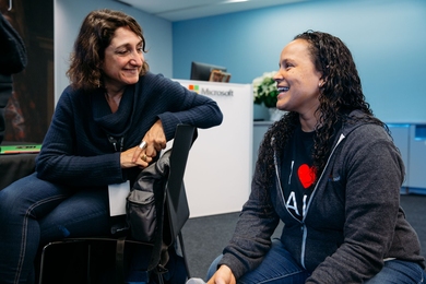 Lara Baladi, lecturer in the MIT Program in Art, Culture and Technology (left), and Noelle LaCharite of Microsoft