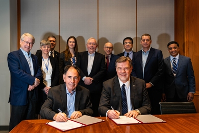 The ceremonial signing of the new industry collaboration industry between the NEET program and Boeing