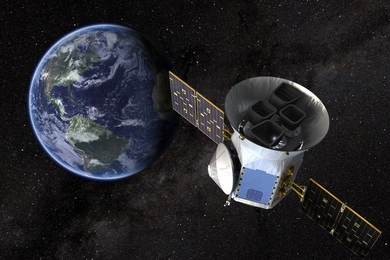 NASA's Transiting Exoplanet Survey Satellite (TESS), shown here in a conceptual illustration, will identify exoplanets orbiting the brightest stars just outside our solar system.