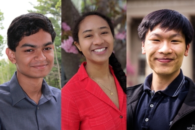 Left to right: Ashwin Sah, Megan Yamoah, and Steven Truong are among just under 500 undergraduate students in the United States to receive 2019 Barry M. Goldwater Scholarships. 