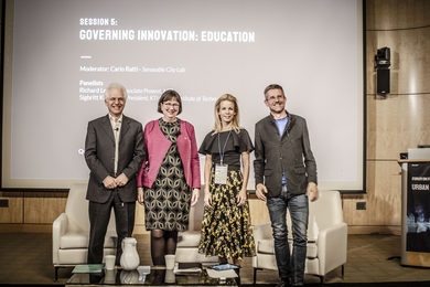 Left to right: Richard Lester, MIT associate provost, who oversees MIT’s international activities; Sigbritt Karlsson, president of KTH; Anna König Jerlmyr, mayor of Stockholm; and Carlo Ratti, director of MIT Senseable City Lab.