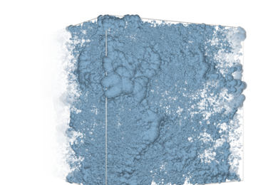 A close-up view of the pore network for a sample of cement.
