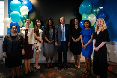 Left to right: Priyanka Chaudhuri, Magdalena Rieb, Angelita Mireles, Faika Weche, Anantha Chandrakasan, Reimi Hicks, Sharece Corner, and Eileen Demarkles