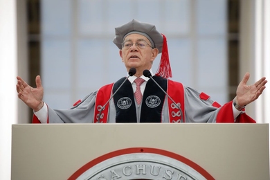 MIT President L. Rafael Reif delivers his charge to the Class of 2019.