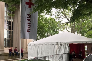 The MIT Medical tent was ready to go in the southeast corner of Killian Court.
