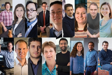 The MIT School of Engineering newly tenured faculty are: (first row, left to right) Amos Winter, Kerri Cahoy, Antoine Allanore, R. Scott Kemp, Juejun Hu, Emilio Baglietto, Virginia Vassilevska Williams, Aleksander Mądry, and Julie Shah. (second row, left to right) William Tisdale, Paul Blainey, Themistoklis Sapsis, Frances Ross, Sertac Karaman, Hadley Sikes, Saurabh Amin, and Daniel Sanchez.