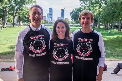 Left to right: MIT Vice Chancellor Ian Waitz, Chancellor Cynthia Barnhart, and Vice President and Dean for Student Life Suzy Nelson