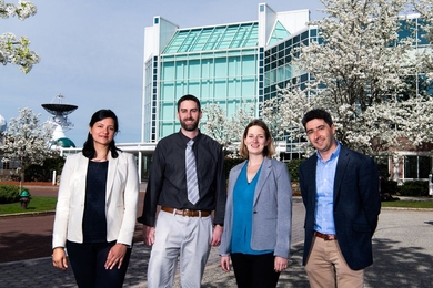 The 2019 Young AFCEA 40 Under 40 award winners from Lincoln Laboratory are (left to right): Anu Myne, Mark Veillette, Meredith Drennan, and Alexander Stolyarov.