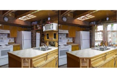 The GANpaint system developed at MIT can easily add features to an existing image. At left, the original photo of a kitchen; at right, the same kitchen with the addition of a window. Co-author Jun-Yan Zhu believes better understanding of GANs will help researchers be able to better stamp out fakery: “This understanding may potentially help us detect fake images more easily.”
