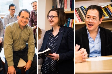 Left to right: MIT professors Eytan Modiano, Erin Kelly, and Ju Li.