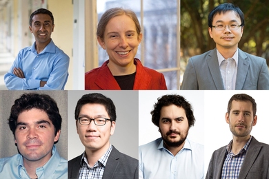 Top row, left to right: Yogesh Surendranath, Tracy Slatyer, and Yen-Jie Lee. Bottom row, left to right: Joseph Checkelsky, Kwanghun Chung, Benedetto Marelli, and James LeBeau.