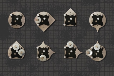 A key to compiling the novel Omnipush dataset was building modular objects (pictured) that enabled the robotic system to capture a vast diversity of pushing behavior. The central pieces contain markers on their centers and points so a motion-detection system can detect their position within a millimeter. 