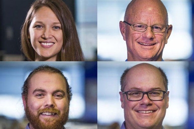 Clockwise from top left: Pamela Ren Larson, Dennis Wagner, Michael Squires, and Thomas Hawthorne have been honored with the Knight Science Journalism Program at MIT's Victor K. McElheny Award.