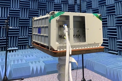 Five MIT Space Exploration Initiative payloads are enclosed within the Nanoracks BlackBox platform, further encased in a sample ISS experiment rack containment box, shown here in preflight testing for launch to the International Space Station in March.