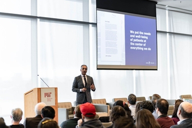 Mathai Mammen, head of R&D at the Janssen Pharmaceutical Companies of Johnson & Johnson, was the keynote speaker at the Jameel Clinic's AI Powered Drug Discovery and Manufacturing Conference in February.