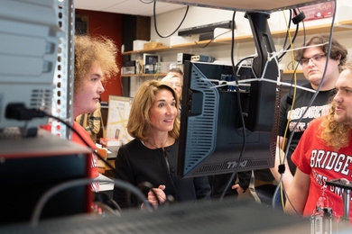 Massachusetts Lieutenant Governor Karyn Polito tours a lab at Bridgewater State University.