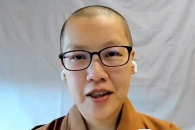 The Venerable Miao Guang speaks at an MIT community virtual meeting.