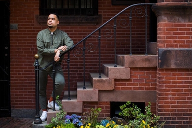 Darien Williams, doctoral student in MIT’s Department of Urban Studies & Planning, photographed on the site of the Museum of African American History in Beacon Hill.