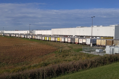 A suburban warehouse hub common to food supply chains in the United States