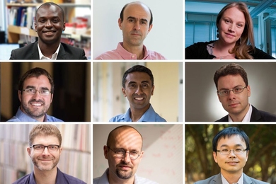Newly tenured MIT science professors include: (top row, l-r) Ibrahim Cissé, Mehrdad Jazayeri, Lindley Winslow; (middle row, l-r) Adam Willard, Yogesh Surendranath, Mark Vogelsberger; (bottom row, l-r) Joshua McDermott, Jörn Dunkel, Yen-Jie Lee.