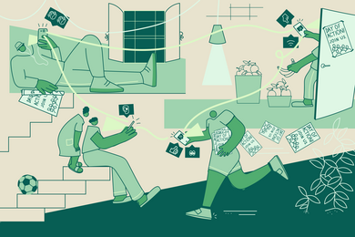 Illustration of community organizing via social media on mobile devices