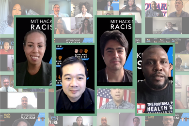 Collage of faces, including four leaders of MIT Hacking Racism in Healthcare 