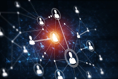 Illustration of human silhouettes connected in a matrix