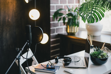 Stock image of a home audio recording setup