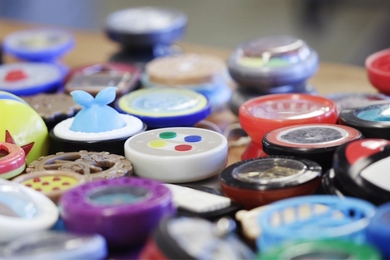 Close up of colorful yo-yos