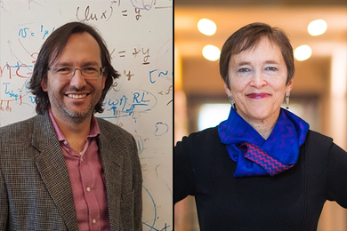 Side-by-side portrait photos of Alfredo Alexander-Katz and Caroline Jones