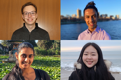 Portrait photos of Spencer Compton, Karna Morey, Tara Venkatadri, and Lily Zhang