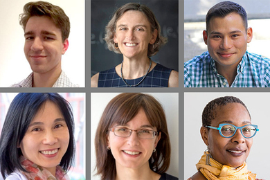 Two by three grid featuring portrait photos of the six Levitan Teaching Award recipients 
