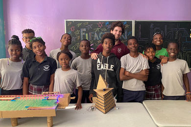 Brooks with his middle school class