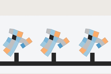 Three side-by-side copies of a shape consisting of multiple colored squares