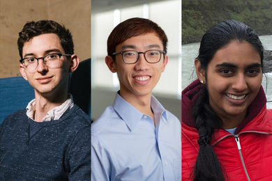 Three-way split photo of David Darrow, James Diao, and Tara Venkatadri