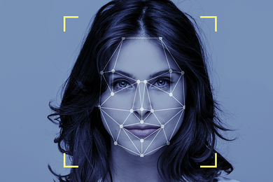Photo of a woman's face with reference points connected by lines