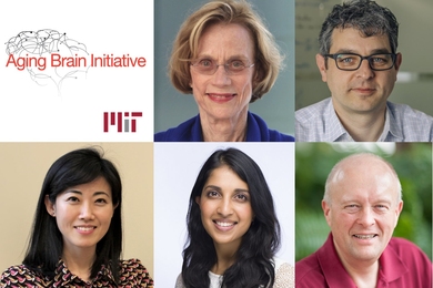 The Aging Brain Initiative and MIT logos precede headshots of Ann Graybiel, Thomas Heldt, Gloria Choi, Ritu Raman and Peter Dedon