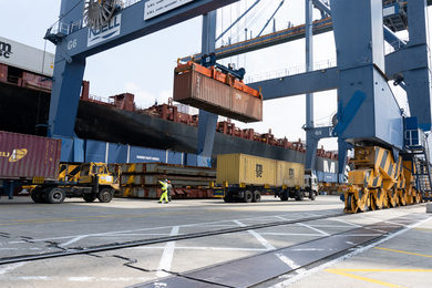 Containers in a shipping port in Ecuador.