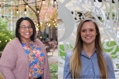 Side-by-side portrait photos of Deidra Jefferson (left) and Kyla Tucker outside on MIT's campus