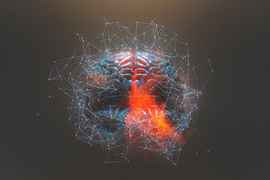 Decorative image shows a brain surrounded by a machine-learning mesh.