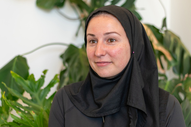 Headshot of Marzyeh Ghassemi, who wears a black hijab