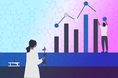 Scientists analyzing solubility data with computer and lab equipment